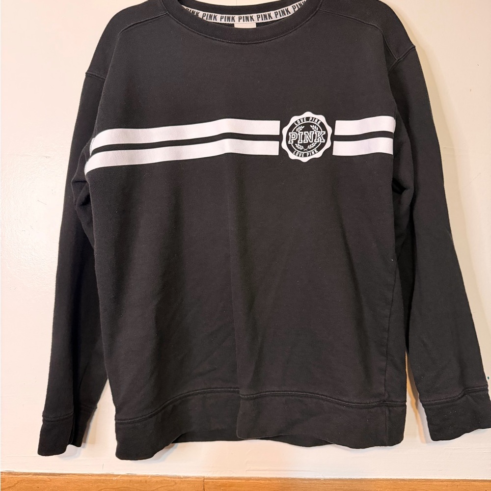 Victoria's Secret Black Sweatshirt with White Stripes